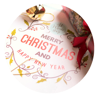 Merry Christmas with bells and crackers with Old Music Shop Restaurant logo