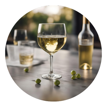 a glass of white wine, with white wine graps