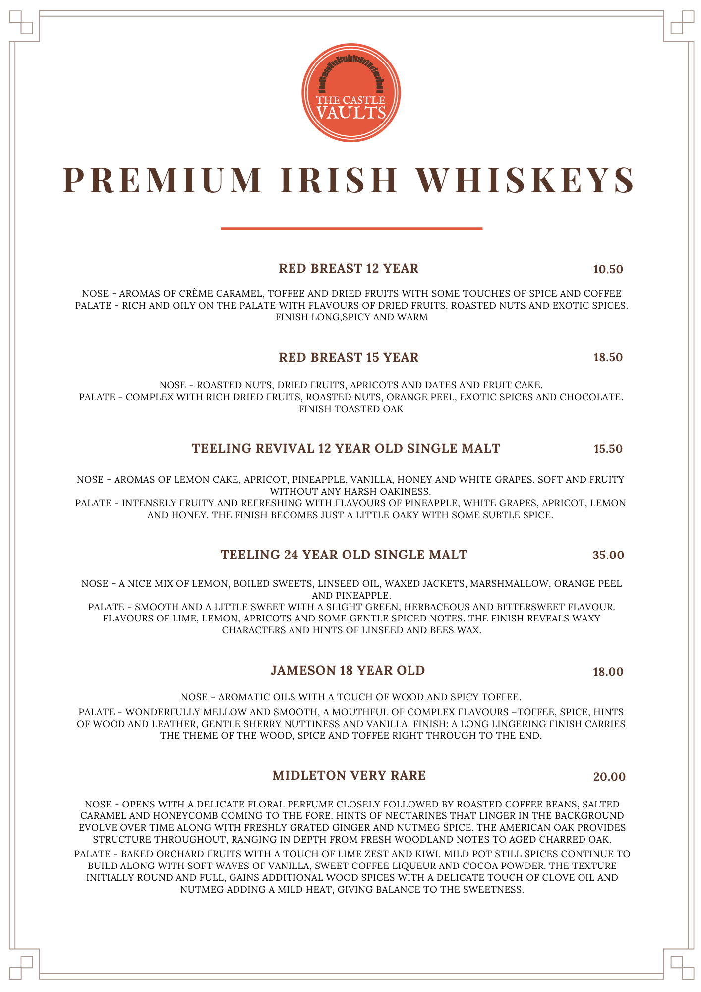 Premium Irish Whiskeys