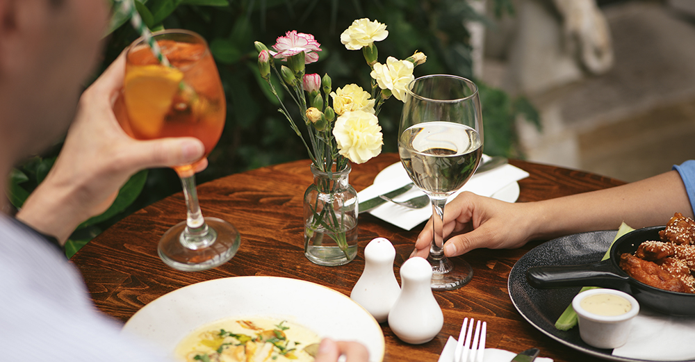 Garden Terrace, aperol spritz, hugo spritz, couples having lunch