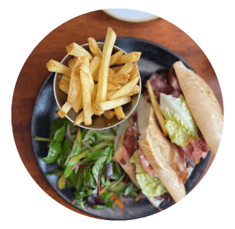 BLT sandwich with fries and house green salad